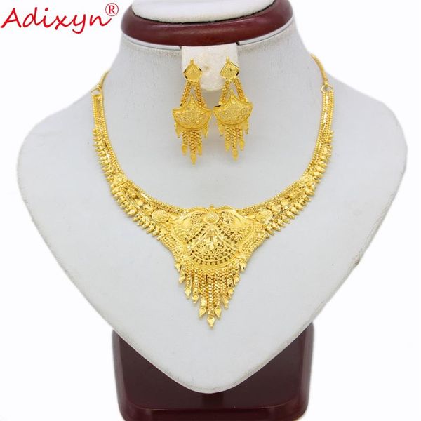Adixyn Dubai gland collier boucles d'oreilles ensemble bijoux pour femmes fille couleur or africain éthiopien inde mariage fête bijoux N11214235J