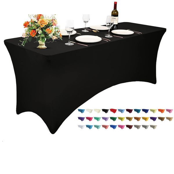 Toalha de mesa Cor sólida Spandex Toalha de mesa para el banquete de festa de casamento 4FT 6FT 8FT Tecido elástico Capa de mesa personalizada 230731