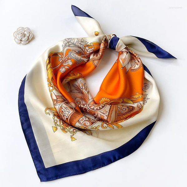 Eşarplar 2023 Lüks Güneş Koruyucu Kerchief Four Seasons Moda Moda Müdür Koreli Baskı İpek Square 70x70cm Şallar