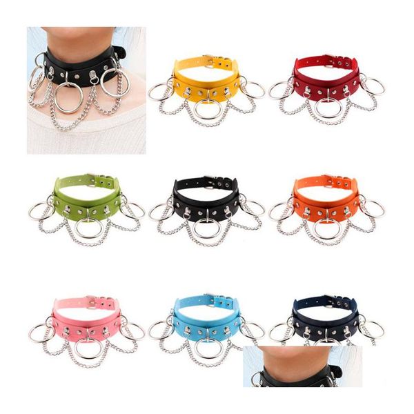 Chokers Exotischer Nachtclub Pu-Lederkragen Verstellbare O-Ring-Kette Choker Halskette Halsring für Frauen Modeschmuck Drop Lieferung N Dhw5D