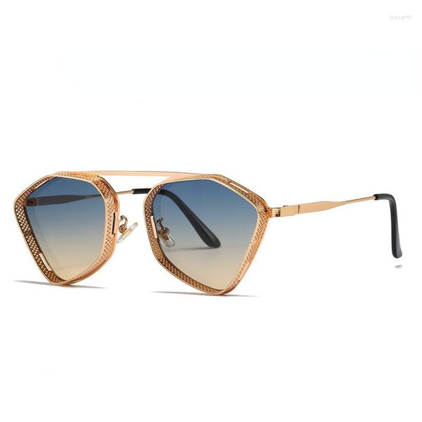 Óculos de Sol Fashion Punk Hollow Frame Masculino Retro Irregular Óculos de Sol Feminino Morden Vintage Golden Eyewear UV400 Gafas De Sol