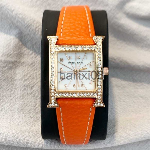 Outros Relógios PABLO RAEZ Relógio Especial de Luxo Designer de Alta Qualidade Diamante Couro Senhora Vestido Laranja Jóias Relógios de Pulso Feminino Estilo da Moda J230728