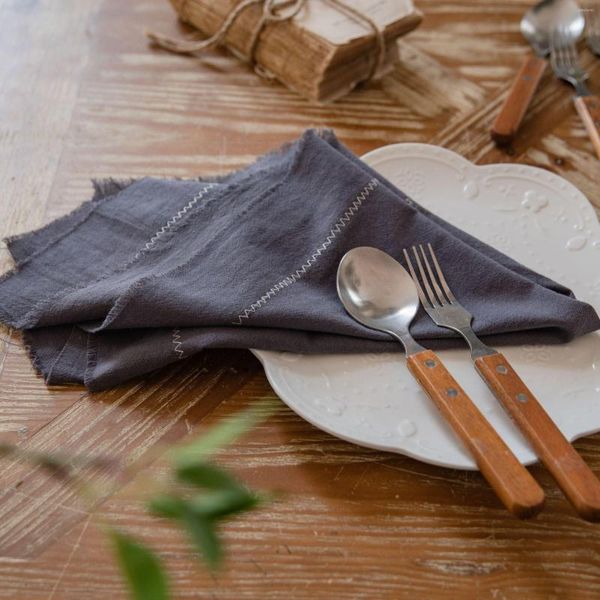 Guardanapos de mesa 4 peças rebarbas retrô textura bordada guardanapos de tecido de algodão serviette cozinha toalhas de chá jogos americanos fazenda decoração de festa de casamento