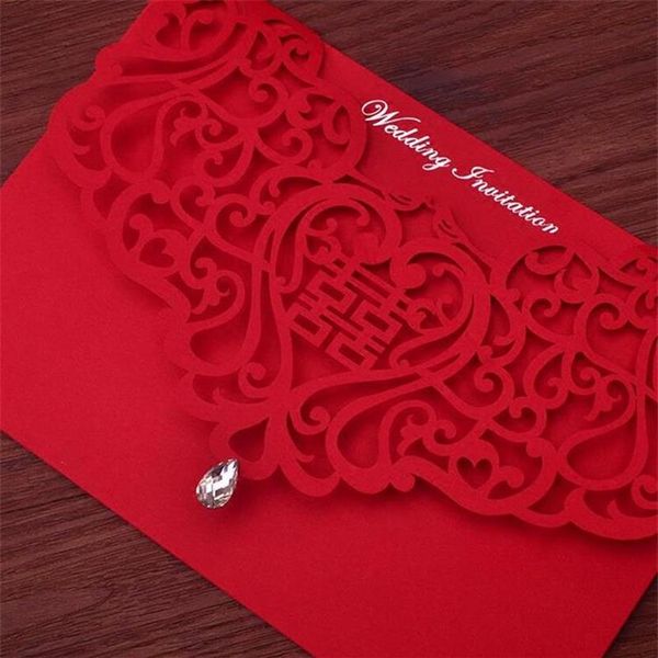Convites de casamento ocos em estilo chinês vintage, criativos, cartões para casais, capa vermelha, estampagem, cartão de noiva chique249C