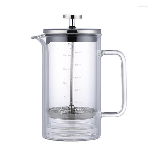 Pressa francese per caffè in acciaio inossidabile con schermi filtranti per cucina domestica/ufficioCaffettiera 600ML