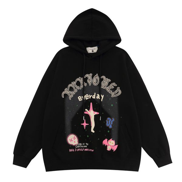 2023 Oversized Hoodie Streetwear Sweatshirt Cartoon Devil Graphic Harajuku Hoodie Cotton Men Hooded Pullover Hip Hop Loose Black