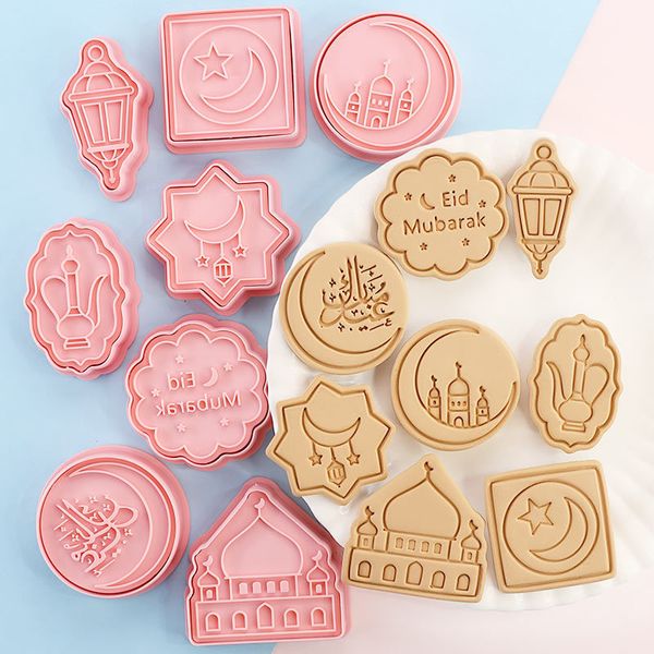 Выпекать формы 8 PCSSet Eid Mubarak Cookie Cutters Пластиковые 3D Moon Star Направленная печать печать печать кухонная печенье для выпечки 230731