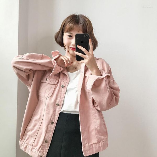 Jaquetas femininas jaqueta de bombardeiro feminino slim ripped hals jeak coat básico outono inverno harajuku rosa femme elegante jeans vintage streetwear