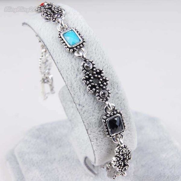 Catene da donna tibetane Bracciale in argento dorato 925 con stelle in lega placcata in lega con ciondoli per bracciale con diamanti cavi