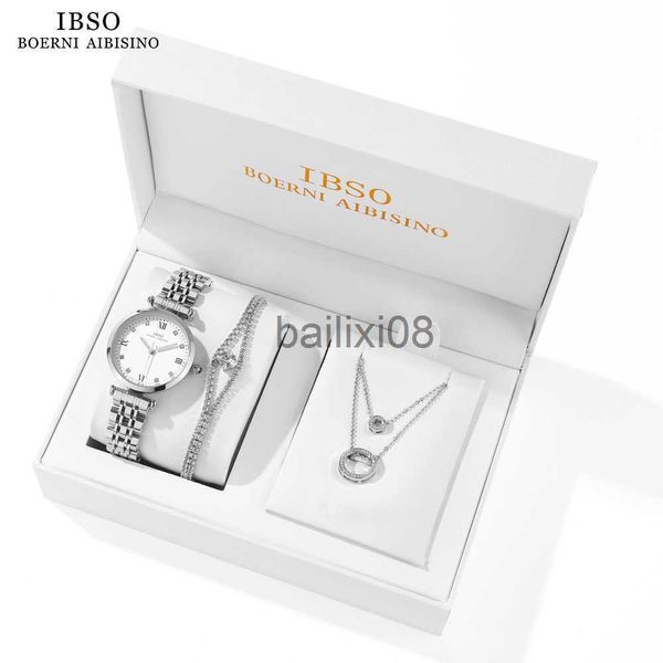 Altri orologi IBSO New Elegant Women Watch Set Movimento al quarzo giapponese 3ATM Cinturino in maglia di acciaio inossidabile impermeabile Mani luminose Love's Gifts J230728