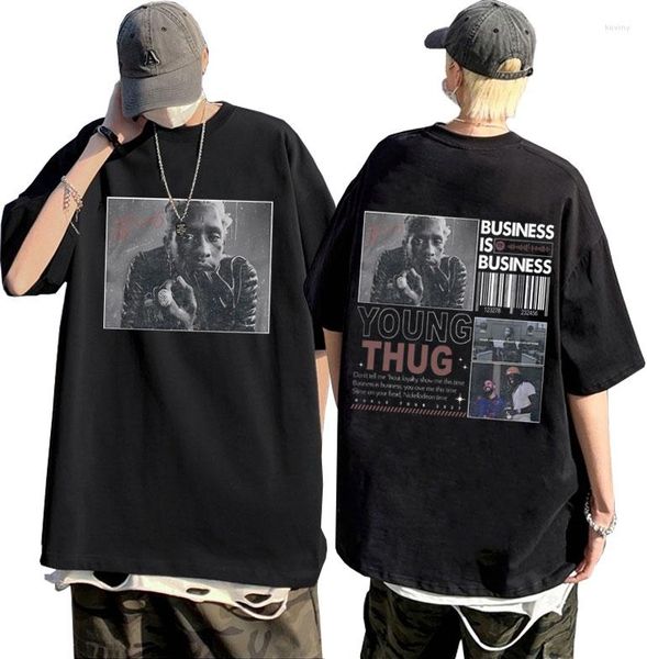 Camiseta Masculina Young Thug Business Is Business Camiseta Estampada Gráfica Camiseta Masculina de Algodão Feminina Camisetas Grandes Masculinas Hip Hop Rap Street Camiseta Vintage