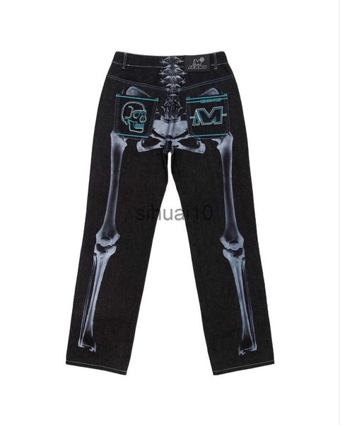 Männer Jeans Y2k Schädel Druck Hohe Taille Hiphop Denim Hosen Straße Männlich Schwarz Ziehen Hosen Gothic Mode Lose Baggy Jeans männer Kleidung J230728