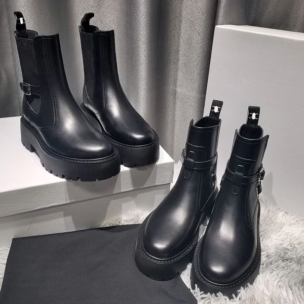 BULKY CHELSEA BOOT IN VITELLO NERO stivali da donna firmati New Vintage British Boots Stivali con plateau in pelle di vacchetta Stivali da moto Stivali alla moda