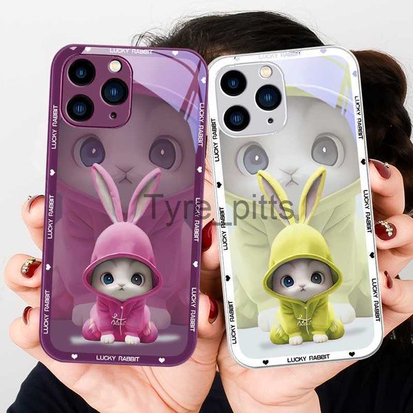 Capas de celular Novo elemento animal de coelho de desenho animado para Iphone 14 13 12 11 Pro Max X XS XR 7 8 Plus 2020 SE Tinta metálica Vidro Caixa de celular x0731