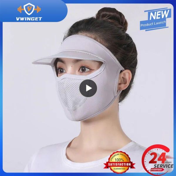 Toucas de Ciclismo Protetor Solar Máscara Facial Feminina Fina Respirável Proteção Solar Equitação Gelo Seda Ao Ar Livre