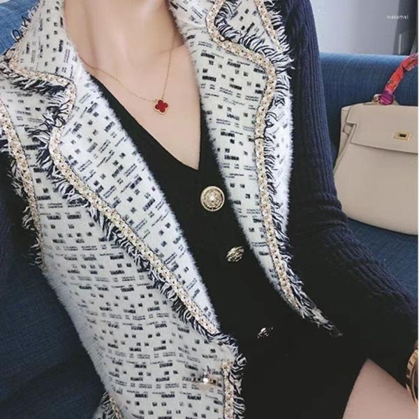 Gilet da donna Moda coreana Tweed Blazer allentato Gilet Donna Scollo a V Giacche casual Cappotto Donna Office Lady Top Bianco Y2k Abbigliamento Q350