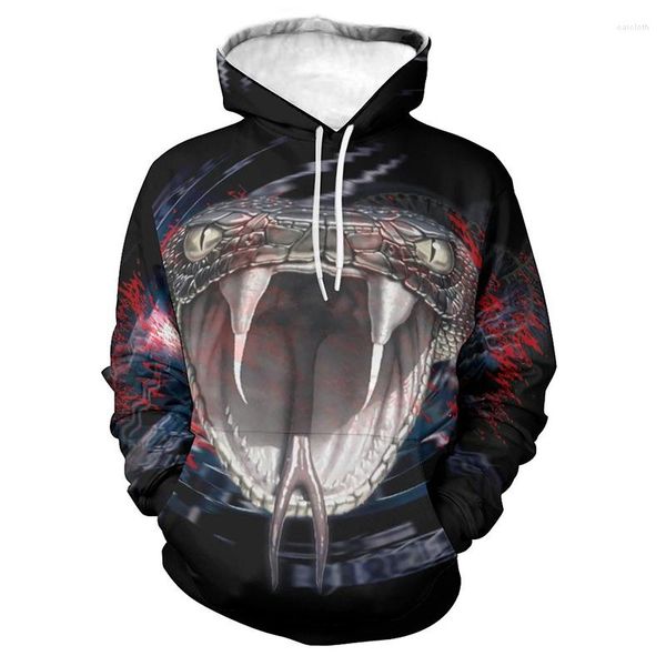 Felpe con cappuccio da uomo Horror Snake per uomo Donna Fashion Cool Clothes Stampa 3D Animal Elapid Graphic Felpa con cappuccio Harajuku Streetwear Top per bambini