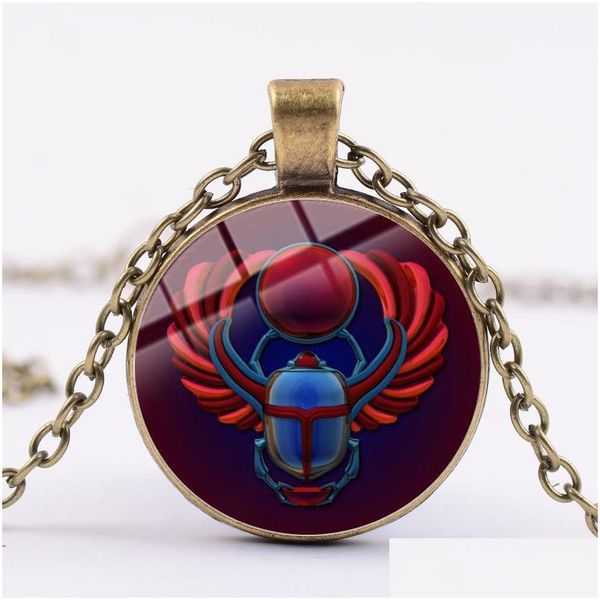 Kolye Kolyeleri Retro Mısır Scarab Po Zincir Kolye Sembolü Cam Cabochon Mısır AMAT CHARM Beyan Mücevher Drop de DH3QN