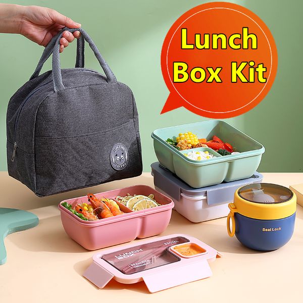 Lunchboxen, tragbare Box, Taschen, Kinder, Schule, Büro, Bento mit Geschirr, Thermotasche, komplettes Set, mikrowellengeeignet, erhitzebar, 230731