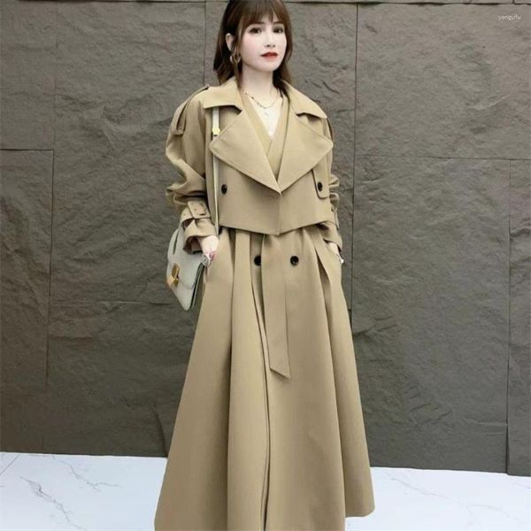 Женские траншевые пальто весна осень 2023 Женщины Середина длина двух частей, набор рукавочных платья с полным рукавами, палоч