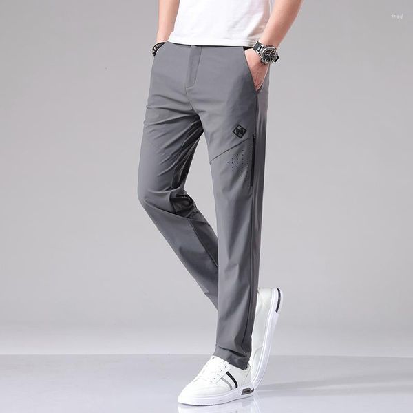 Männer Hosen Männer Casual Hosen Reißverschluss Solide Nylon Stretch Atmungsaktiv Gerade Bein Schnell Trocknend Elastische Band Schwarz Jogger