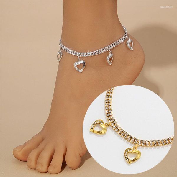 Tornozeleiras modernas em formato de coração com strass sexy pés acessórios romântico praia pé corrente moda joias presente delicado para mulheres
