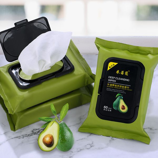 60 Pcs Avocado Tessuto Bagnato Usa E Getta Asciugamano Viso Pulizia Profonda Idratante Viso Portatile Extractabl Struccante Salviettine