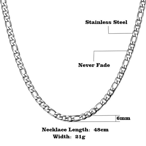 Cadeias de calça de calça de colares de jóias 18K Gold 6mm Men's Link Chain Classic Classic 18-24nch Figaro Chain Colar para homens YS342105