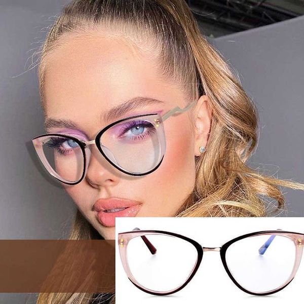 Montatura per occhiali Fashion Cat Eye Anti Blue Light Occhiali da vista per donna Occhiali da vista con montatura in metallo trasparente Occhiali da vista da donna Shades x0731