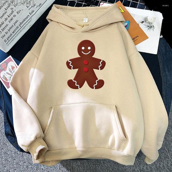 Moletons Femininos Gingerbread Man Moletom Manga Comprida Ganhos Natal Moletom Oversized Kawaii Vestuário Aesthetic Sportswear Treino Masculino