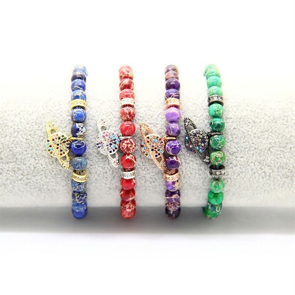 Nuovo Sistema Solare Nove Pianeti Bracciale Multicolor Cz Earth Universe Braccialetti Bangle con 6mm Natural Sea Sediment Stone Beads Jew187d