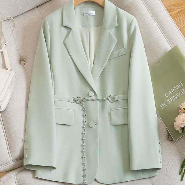 Trajes de mujer Blazer de moda Primavera Otoño Coreano Fried Street Chaqueta de traje delgada Mujer Dama Abrigos de color verde claro