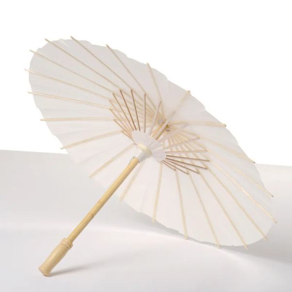 Simple Blanc Bambou Papier Parapluie Parasol Danse De Mariage Décor De Fête De Mariée Nuptiale De Mariage Parasols Papier Blanc Parapluies 100 pcs