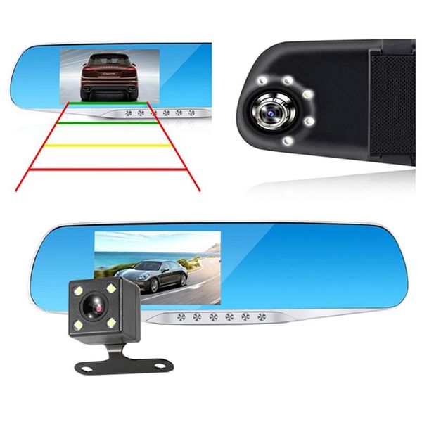 2Ch Car DVR Espelho Retrovisor Dashcam 4 3 Polegadas 1080P Full HD 170° Amplo Ângulo de Visão Noturna Gravação de Ciclo G-sensor314y