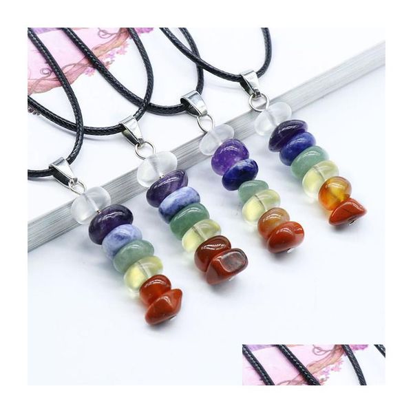 Andere Schmucksets Yoga 7 Chakra Halskette Heilung Irregar Naturstein Achat Kristall Stapeln Anhänger Halsketten für Frauen Männer Orgel B Dhgyo