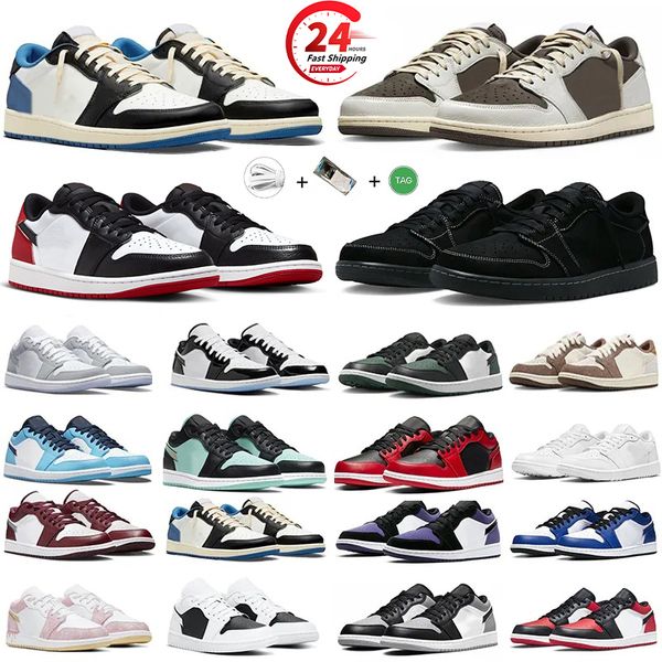 1 1s Baixo Homens Sapatos de Basquete Preto Toe Fantasma Fragmento Reverso Mocha Olive Sail Preto Lobo Cinza Multi Pastel Varsity Vermelho UNC Mulheres Treinadores Esportes Sneaker