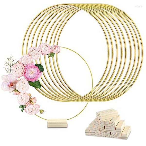 Dekorative Blumen 10 Stück goldene Ringe aus Metall mit Ständer für Tisch-Makramee-Goldkranz-Ring-Herzstück-Dekorationen