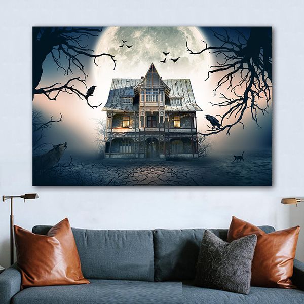 Altri articoli per feste per eventi Astratto Spaventoso Halloween Decorazione murale Pittura su tela Arte murale Casa stregata Arte su tela Immagine stampata Decorazione artistica da parete 230731