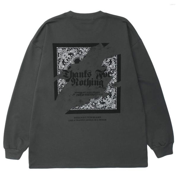 T-shirt da uomo Paisley LACIBLE Streetwear T-shirt Harajuku Bandana Graphic T-shirt a maniche lunghe Hip Hop Vintage Allentato Casual Pullover Top