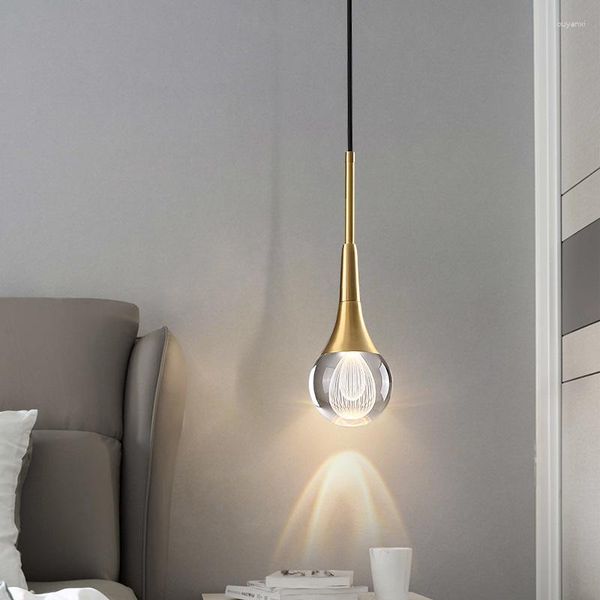 Lampade a sospensione Modern Crystal Copper Camera da letto Lampada da comodino Luxury Simple Single Head All Leisure Bar Lamp