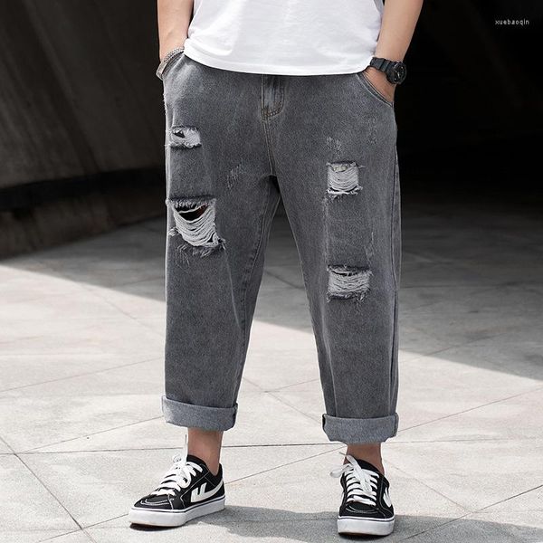 Мужская джинсовая тренда хип-хоп разорванные отверстия широкие штаны для ног уличная одежда повседневная свободная мешковатая джинсовая брюки 32-48