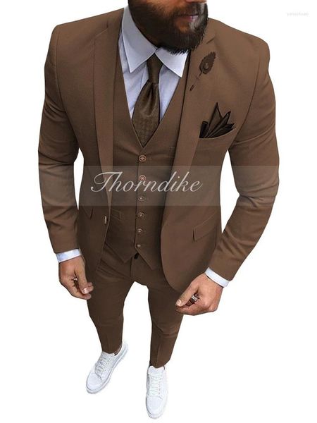 Ternos masculinos Thorndike masculino 3 peças slim fit casual negócios champanhe lapela caqui smoking formal para padrinhos de casamento.