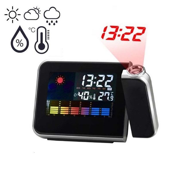 Schreibtisch Tischuhren Mode Aufmerksamkeit Projektion Digitales Wetter LCD Snooze Wecker Projektor Farbdisplay LED-Hintergrundbeleuchtung Glocke Timer 230731