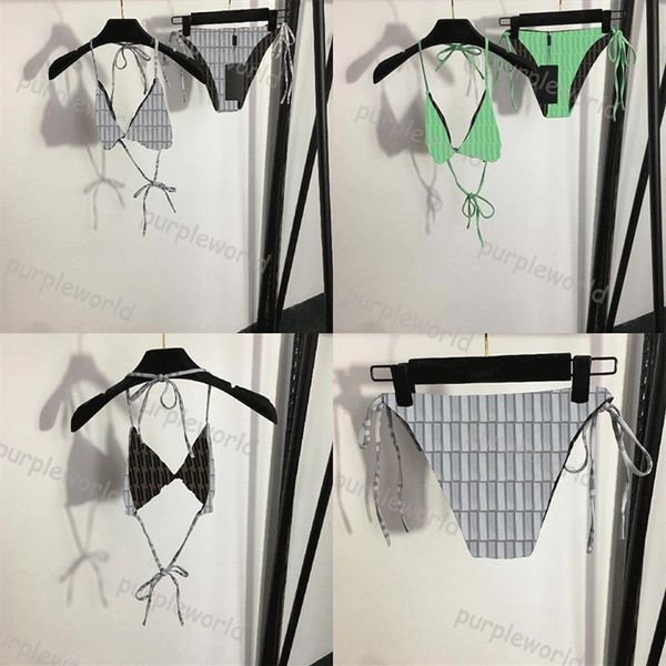 Traje de baño sexy para mujer Bikini de moda Ropa de playa Diseño de jacquard de dos piezas sin coraza con aros Support232f