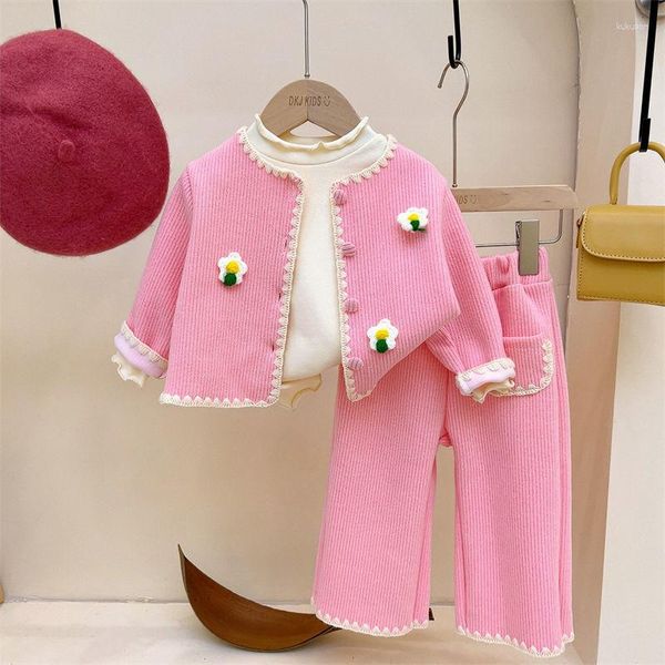 Giacche Pantaloni Gamba Cappotto Luxury Two Suit Comodo 2023 Autunno Casual Pezzo Baby Boutique Fashion Wide Girl Light