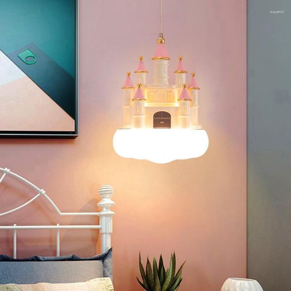 Candeeiros pendentes candeeiro suspenso decoração do quarto das crianças cabeceira lustres led meninas quarto luz criativa rosa castelo nuvem pequena