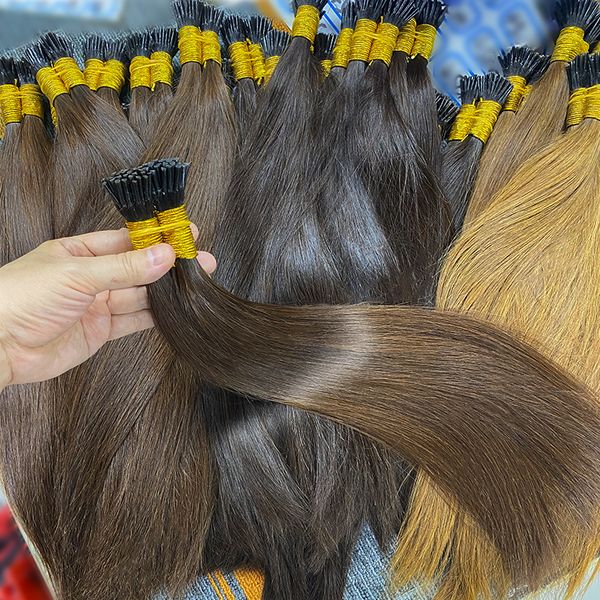 Hair Bulks Straight I Tip Extensions Natural Real Human Fusion 50pcs Set Kératine Capsule Brun Blonde Couleur 12 30 pouces 230728