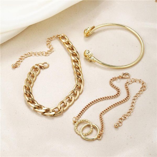Ссылка браслетов 3PCS/SET Многослойная золотая серебряная цветовая сеть для женщин для женщин Мужчина Череп Короткие браслетные пары бохо