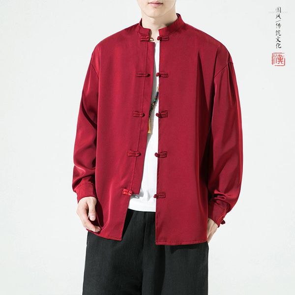 Etnik Giyim Çin tarzı erkek gömlekler uzun kollu bahar sonbahar vintage trend gençlik artı tang takım elbise ceketi en iyi erkekler geleneksel