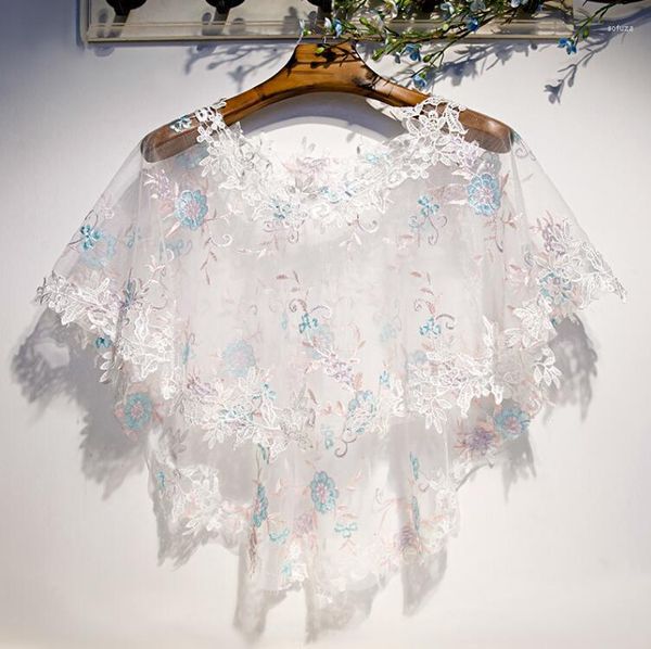 Шарфы Женская Весенняя летняя цветочная вышивка сетчатая пашмина Женская солнцезащитная крем из белого кружевного плаща R3089